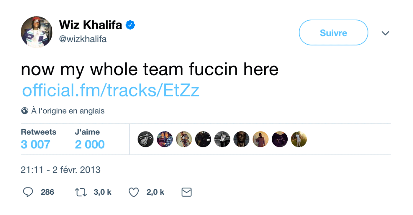 Wiz Khalifa shares a link to official.fm on Twitter