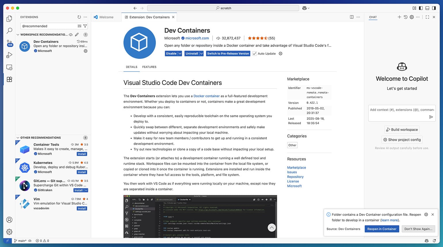 reopen app in container
