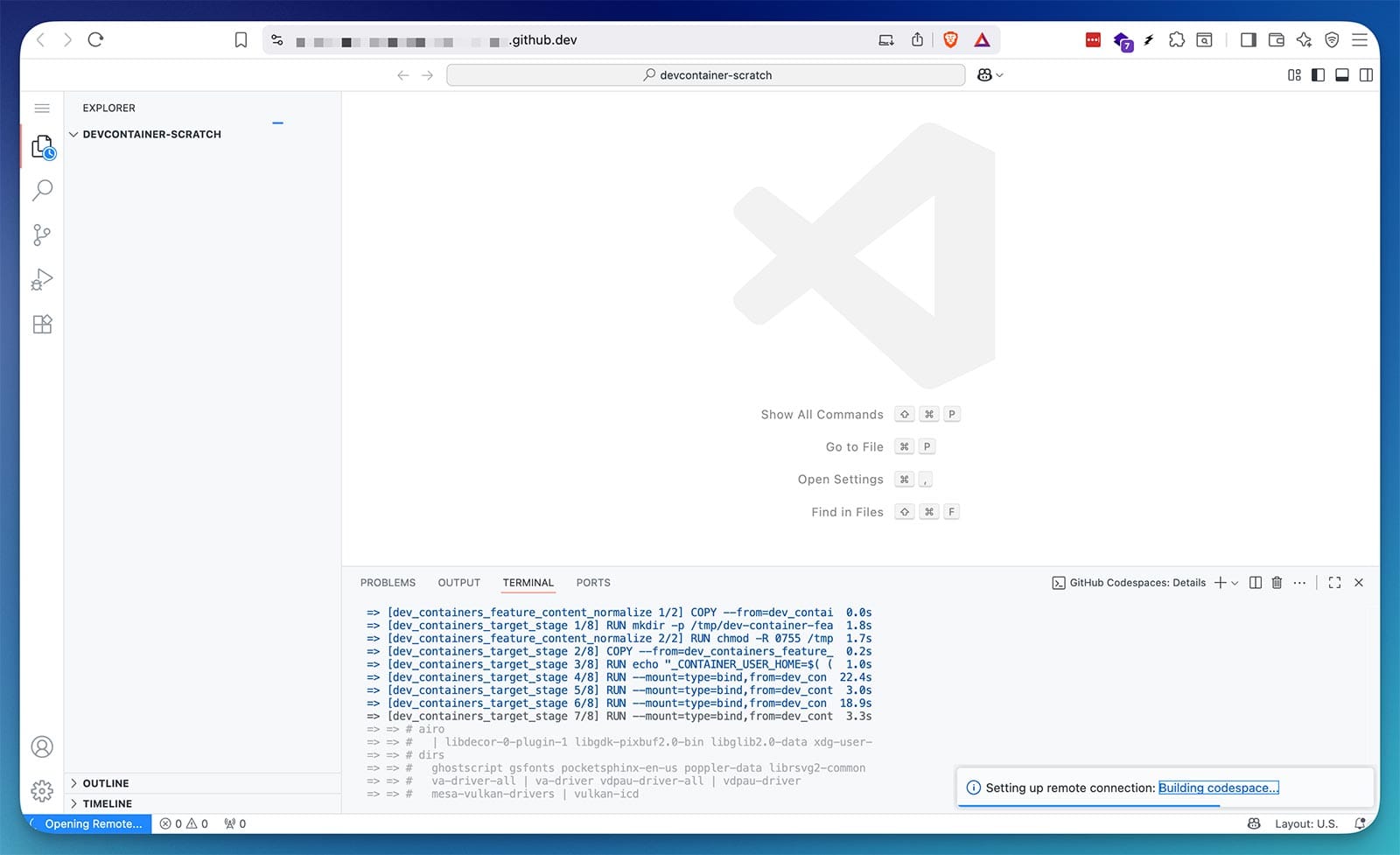 Watching dev containers be built remotely